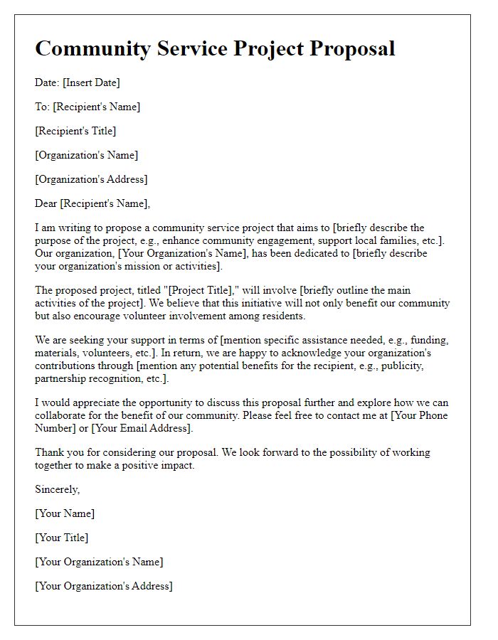 Letter template of proposal for community service projects