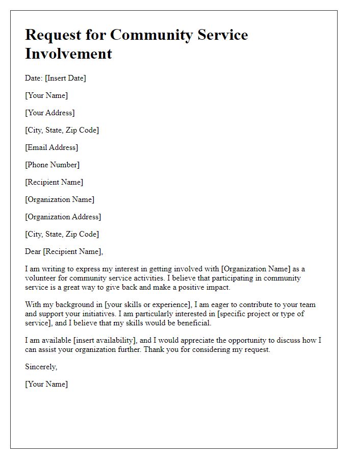 Letter template of request for community service involvement