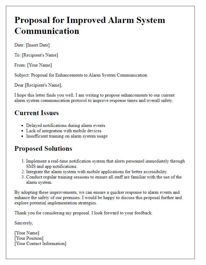 Letter template of proposal for better alarm system communication