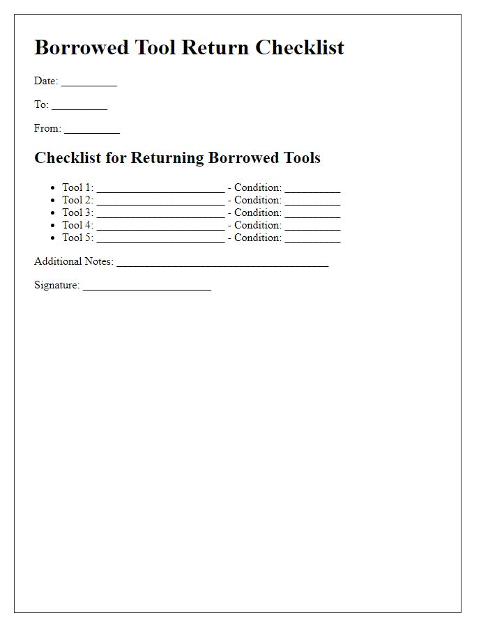 Letter template of borrowed tool return checklist