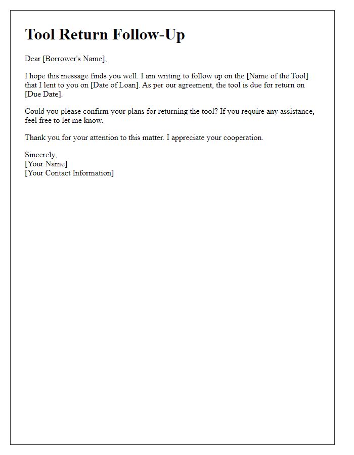 Letter template of borrowed tool return follow-up