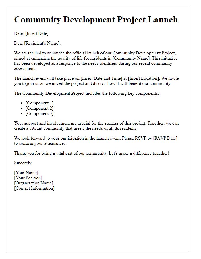 Letter template of community development project launch