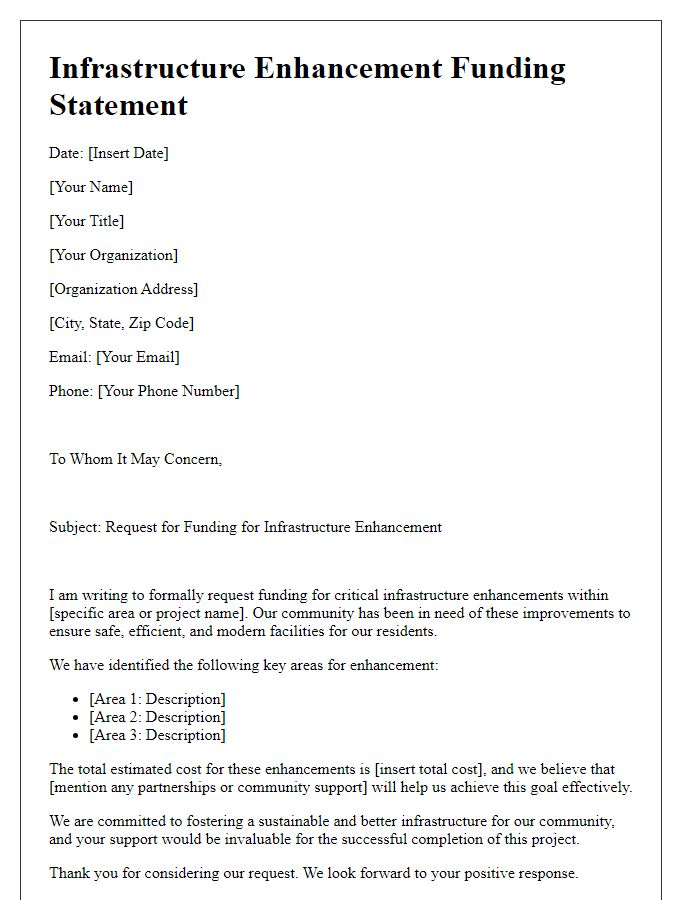 Letter template of infrastructure enhancement funding statement