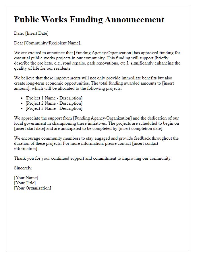 Letter template of public works funding announcement