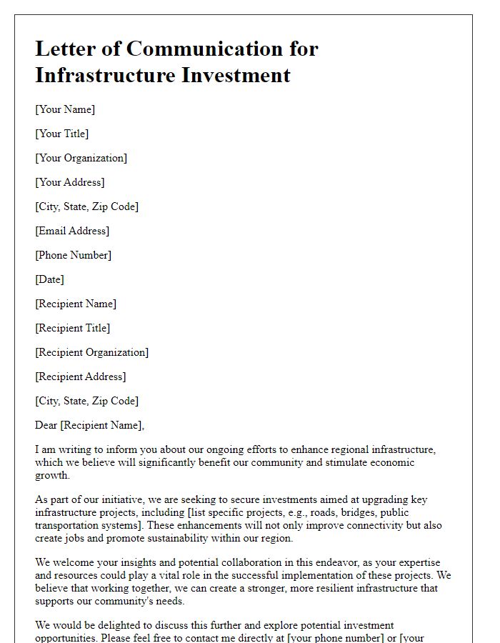 Letter template of regional infrastructure enhancement investment communication