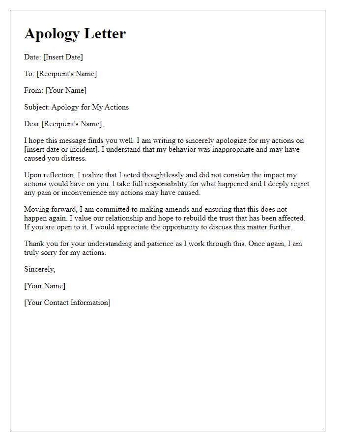 Letter template of explanation and apology for my actions