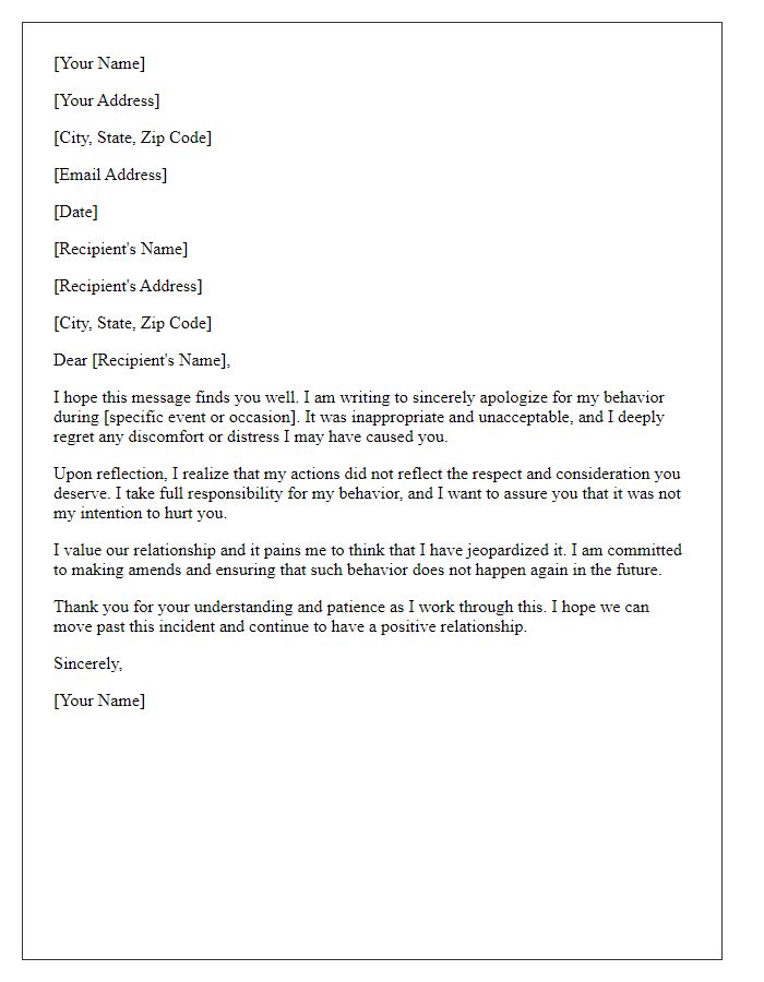 Letter template of sincere apology for inappropriate behavior