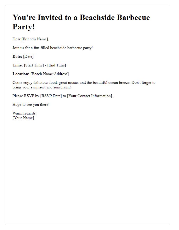 Letter template of beachside barbecue party invitation