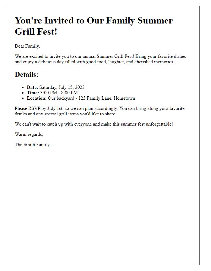 Letter template of family summer grill fest invite