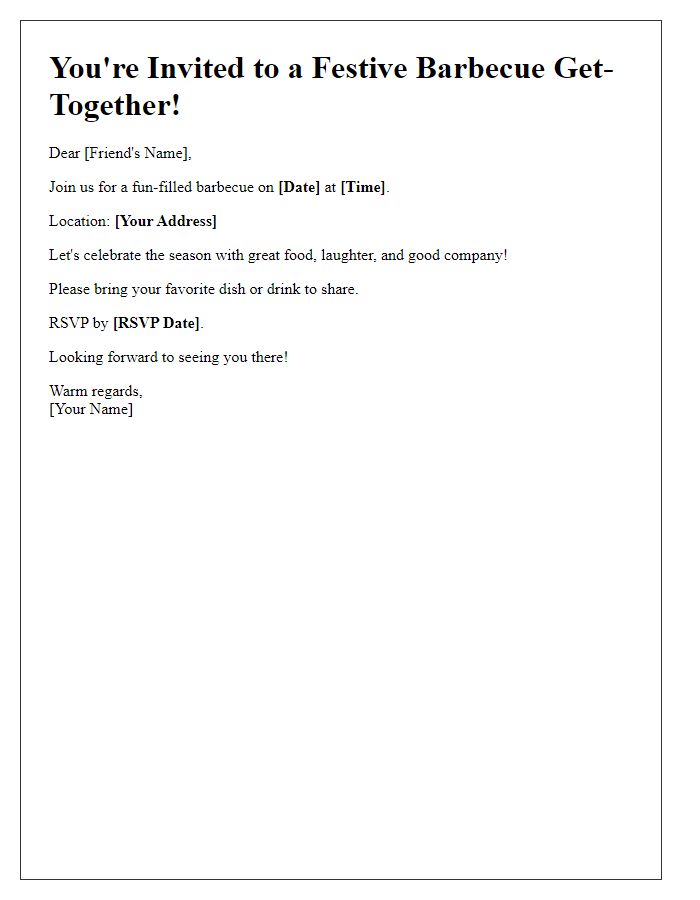 Letter template of festive barbecue get-together invitation