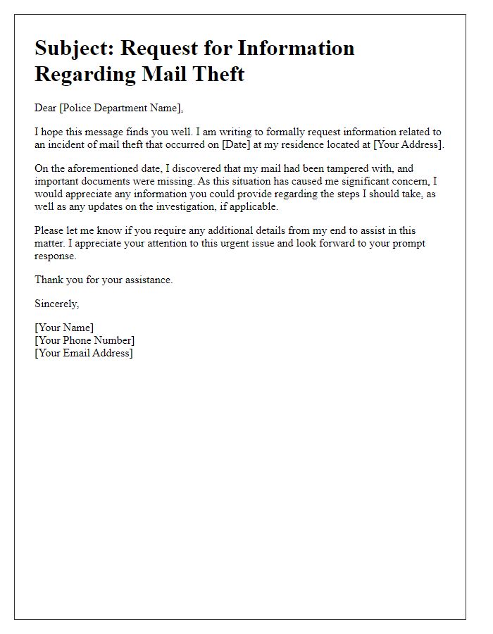 Letter template of mail theft information request for local police