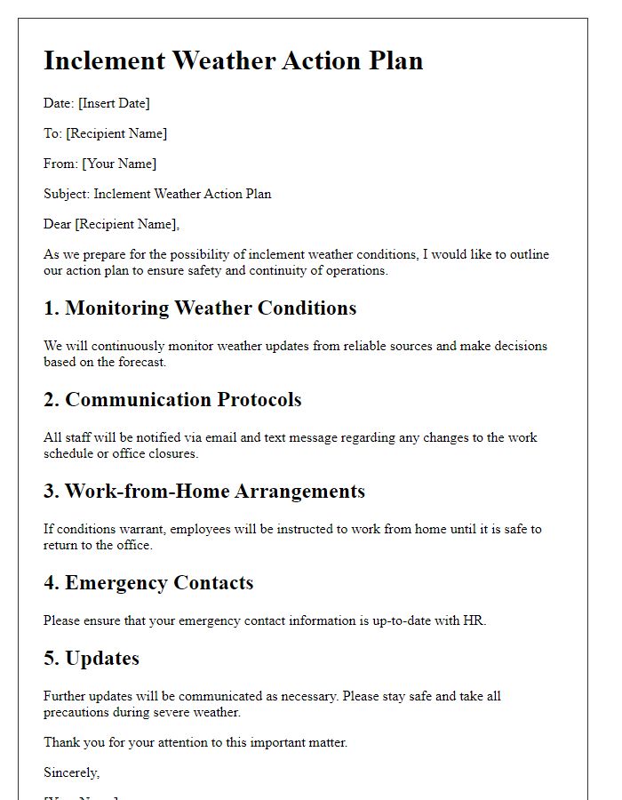 Letter template of inclement weather action plan