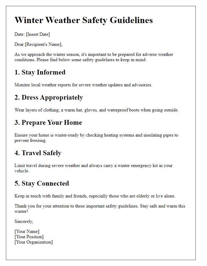 Letter template of winter weather safety guidelines