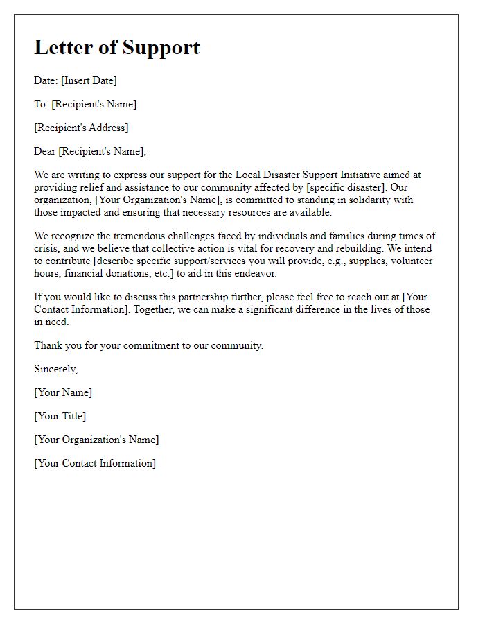 Letter template of local disaster support initiative