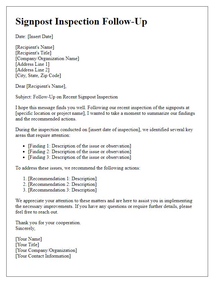 Letter template of signpost inspection follow-up