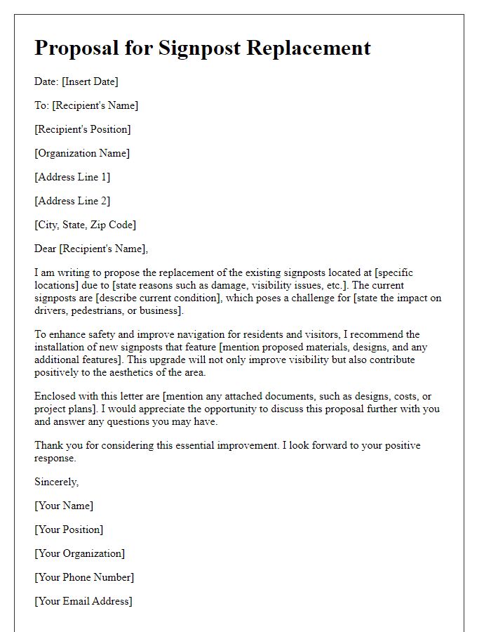 Letter template of signpost replacement proposal