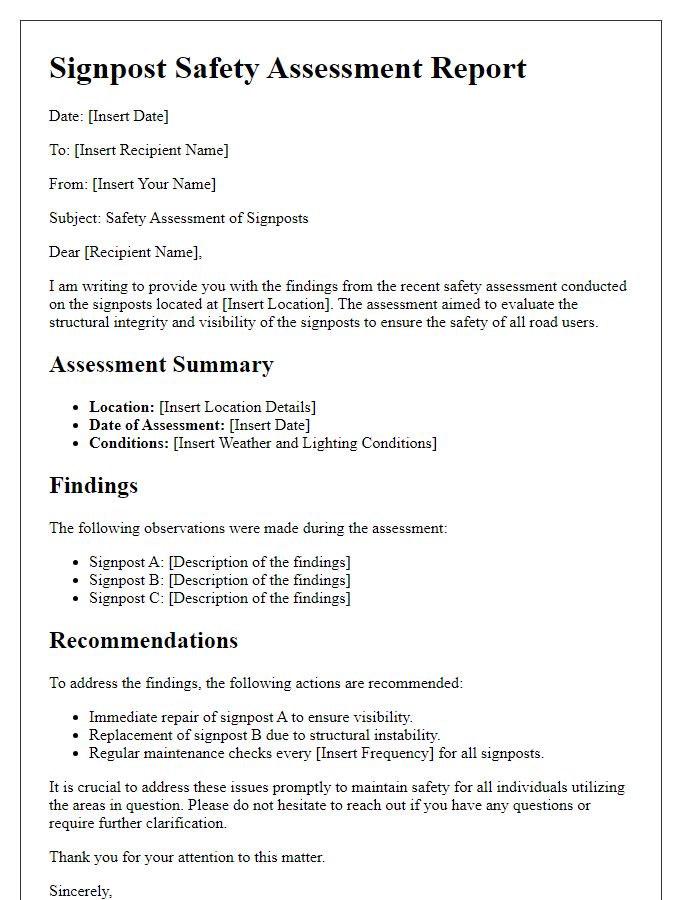 Letter template of signpost safety assessment