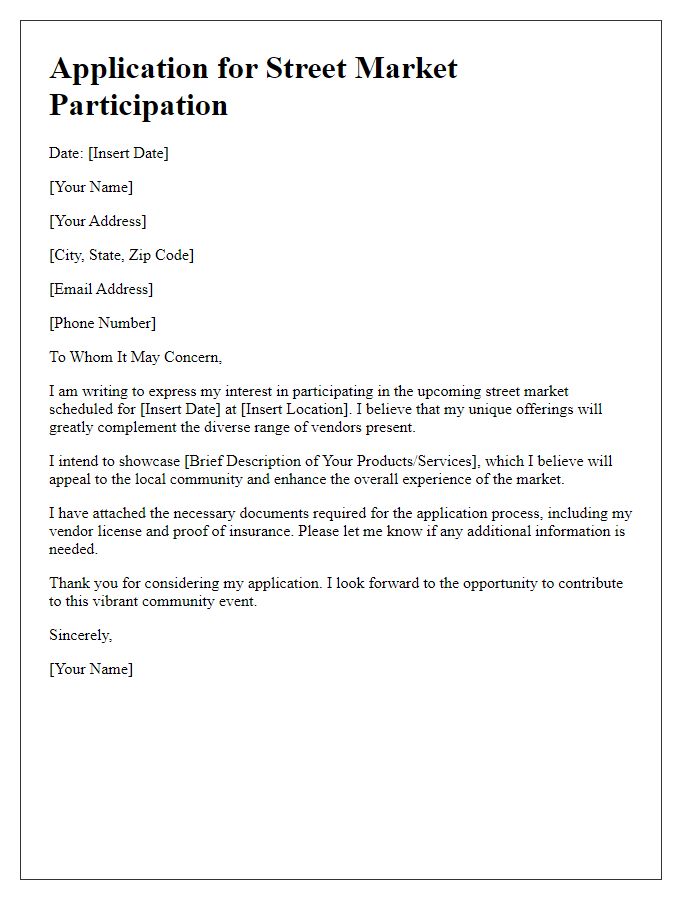 Letter template of application for street market participation