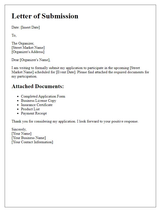 Letter template of submission for street market participation documents