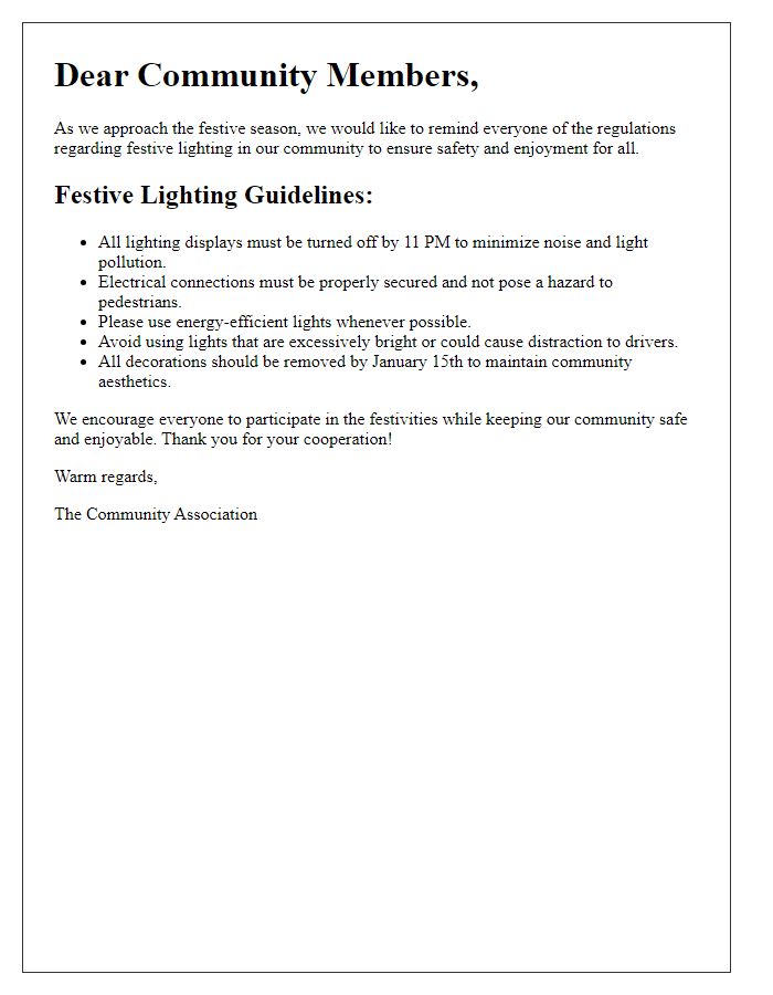 Letter template of festive lighting regulations for community members