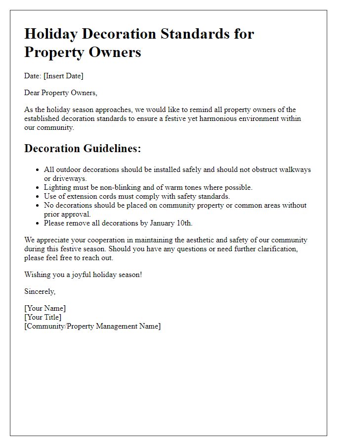 Letter template of holiday decoration standards for property owners