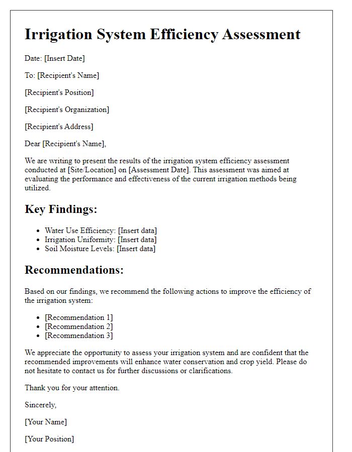 Letter template of irrigation system efficiency assessment