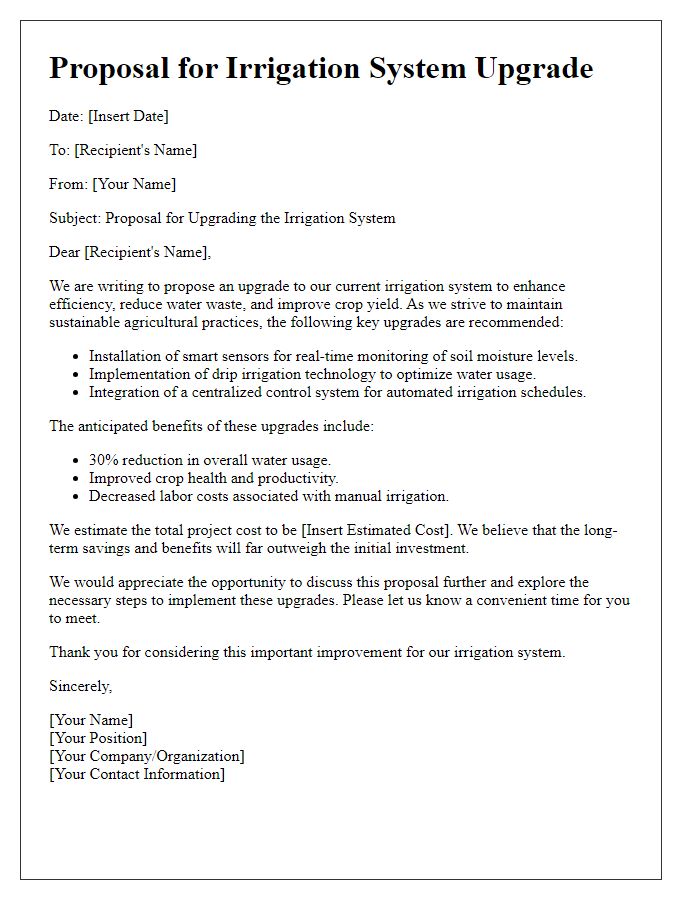 Letter template of irrigation system upgrade proposal