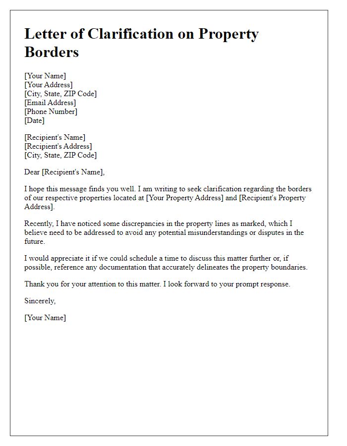 Letter template of clarification on property borders.