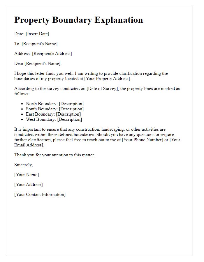 Letter template of property boundary explanation.