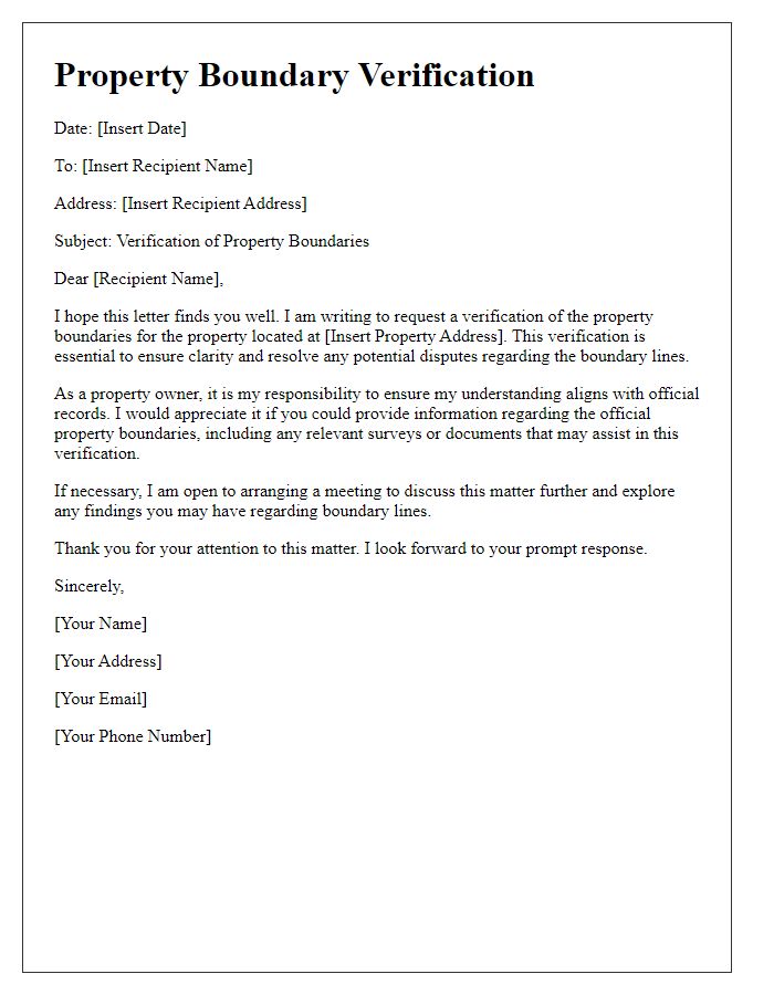 Letter template of property boundary verification.