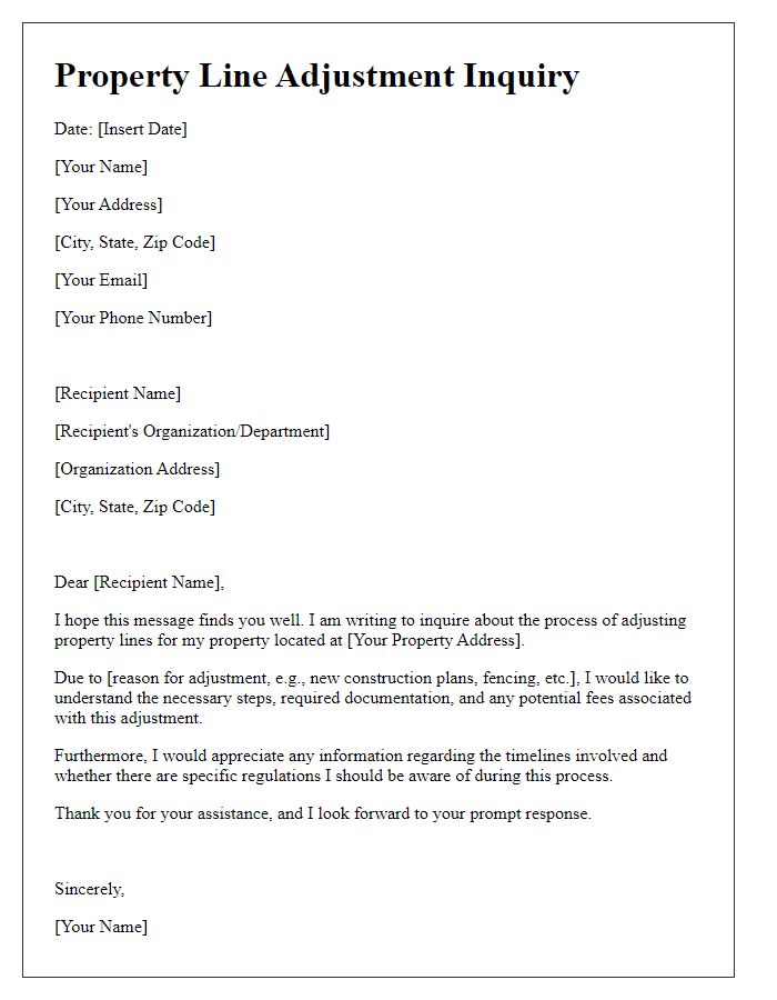 Letter template of property line adjustment inquiry.