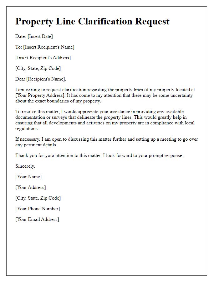 Letter template of property line clarification request.