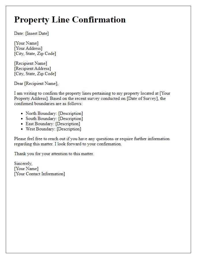 Letter template of property line confirmation.