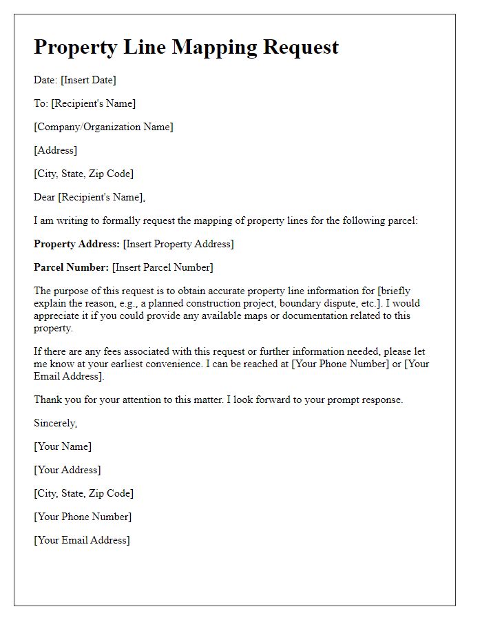 Letter template of property line mapping request.