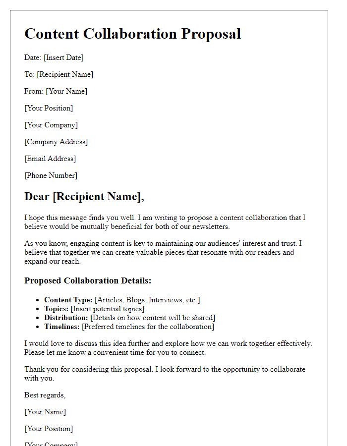 Letter template of newsletter content collaboration proposal