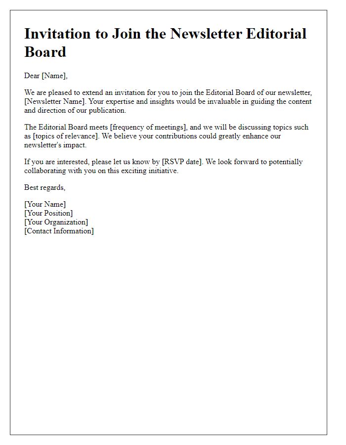 Letter template of newsletter editorial board invitation