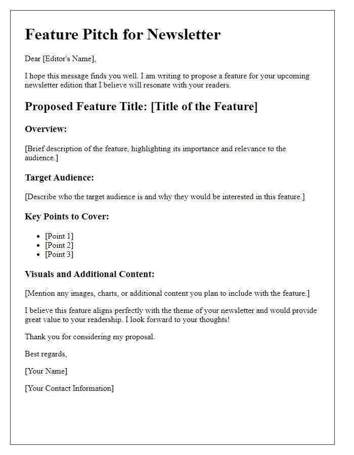 Letter template of newsletter feature pitch