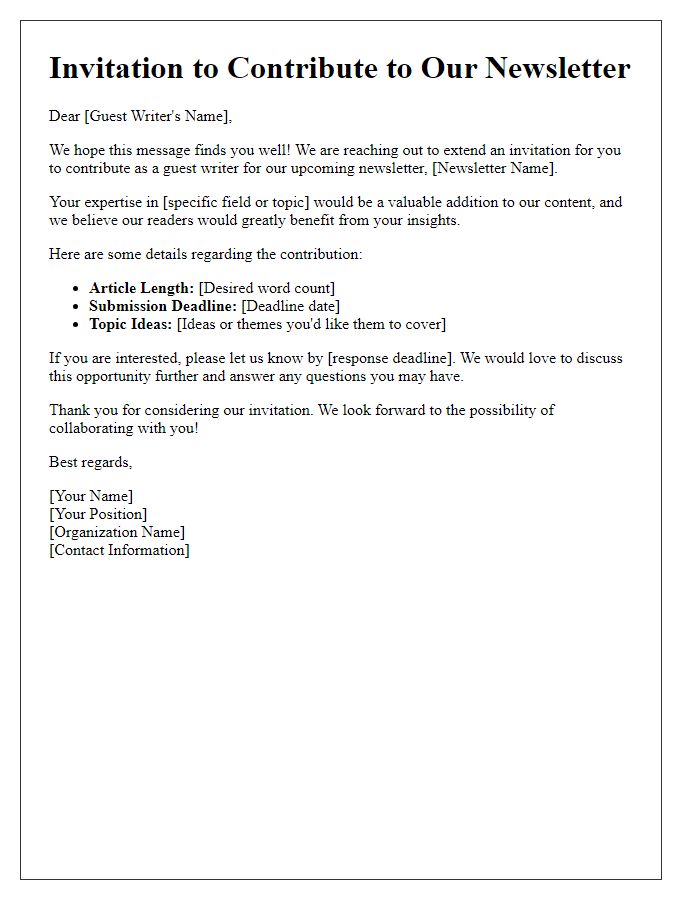 Letter template of newsletter guest writer invitation