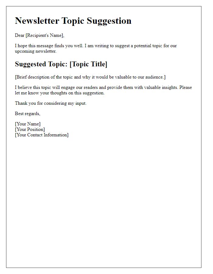 Letter template of newsletter topic suggestion