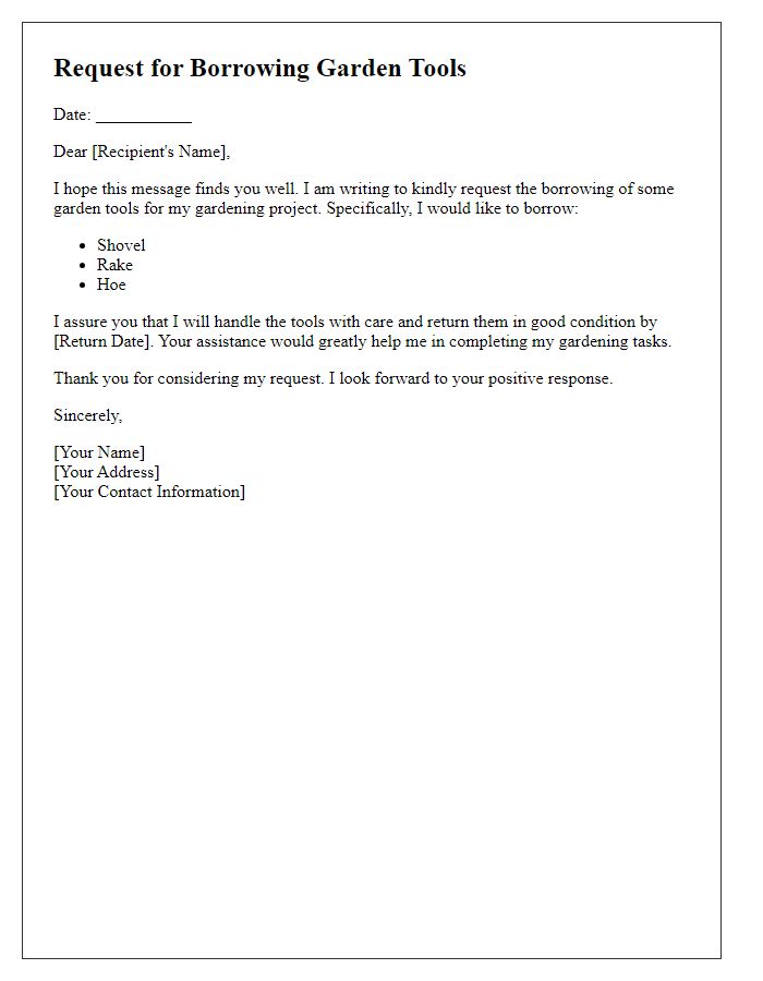 Letter template of request for borrowing garden tools