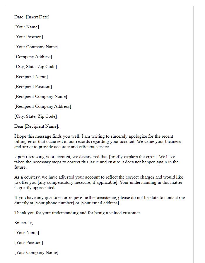 Letter template of respectful apology for a billing error.