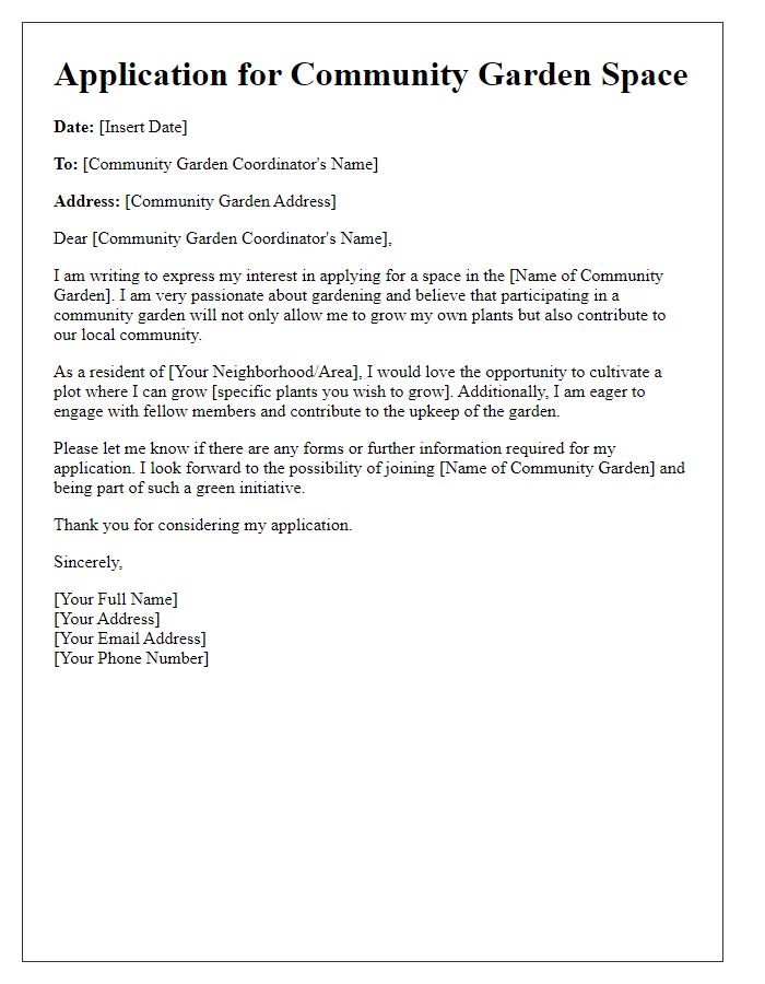 Letter template of application for community garden space