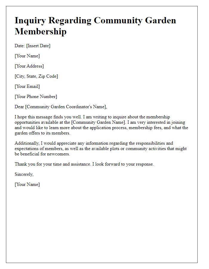 Letter template of inquiry regarding community garden membership