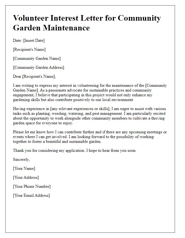 Letter template of volunteer interest for community garden maintenance