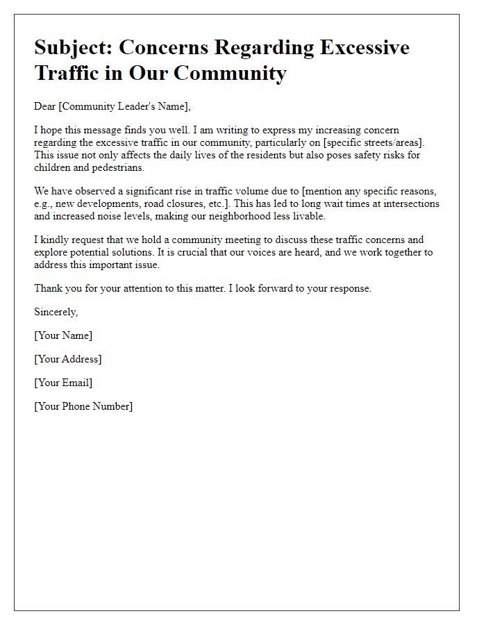 Letter template of excessive traffic concerns for community meeting