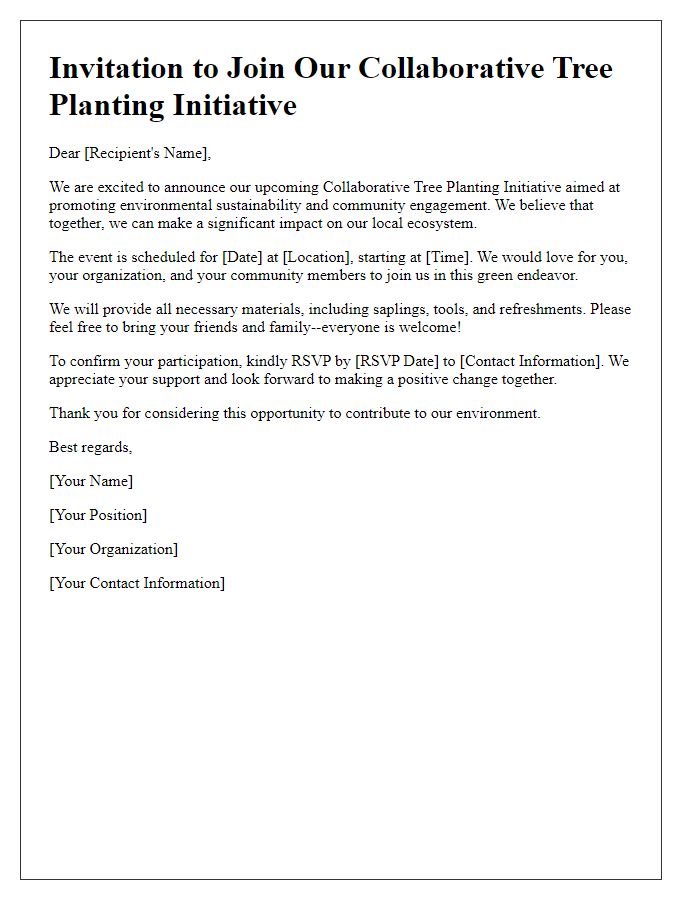 Letter template of collaborative tree planting initiative