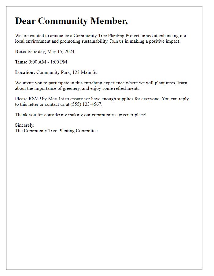 Letter template of community tree planting project