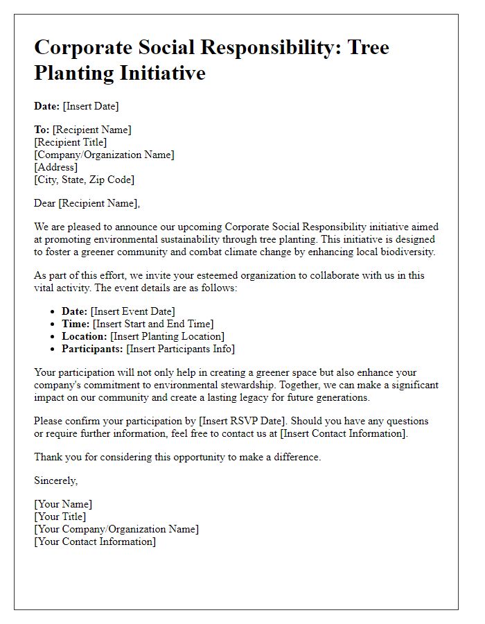 Letter template of corporate social responsibility tree planting