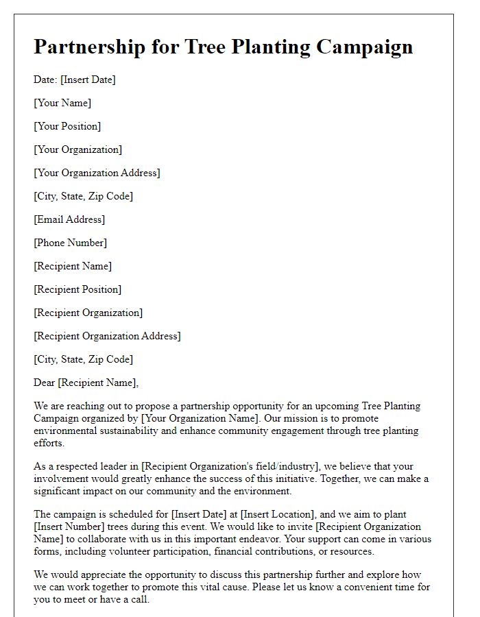 Letter template of partnership for tree planting campaign