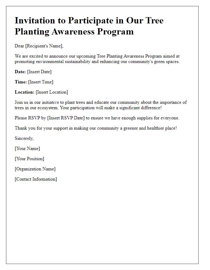 Letter template of tree planting awareness program